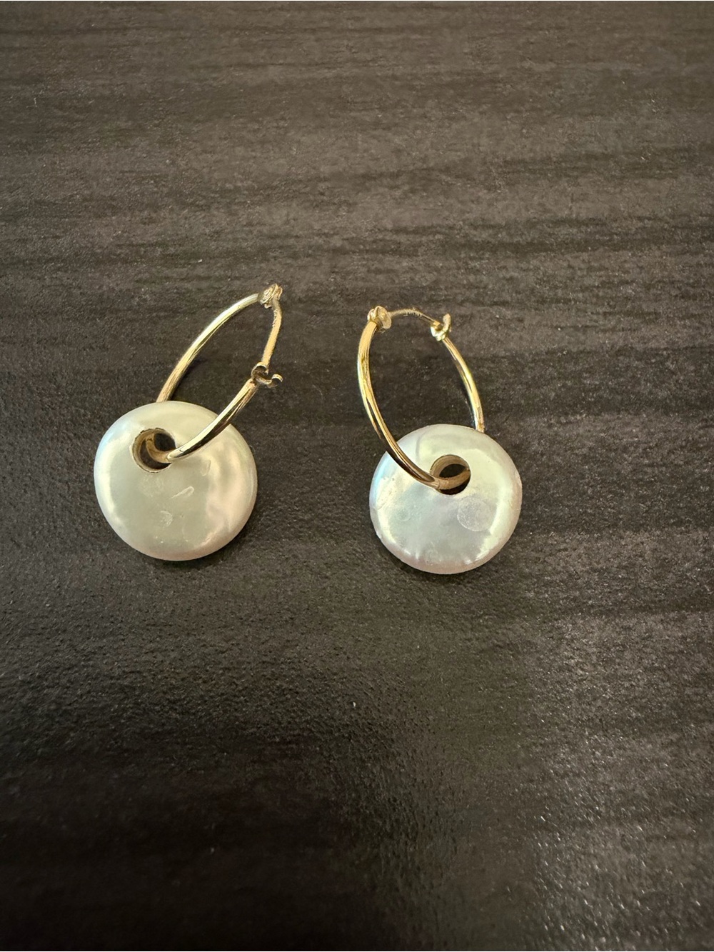 Amanda Pearl Gold Hoop Earrings with White Mother-of-Pearl Discs